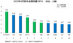 2022年8月国内乘用车销量排行榜：8个月卖30万辆的车型，只此两款